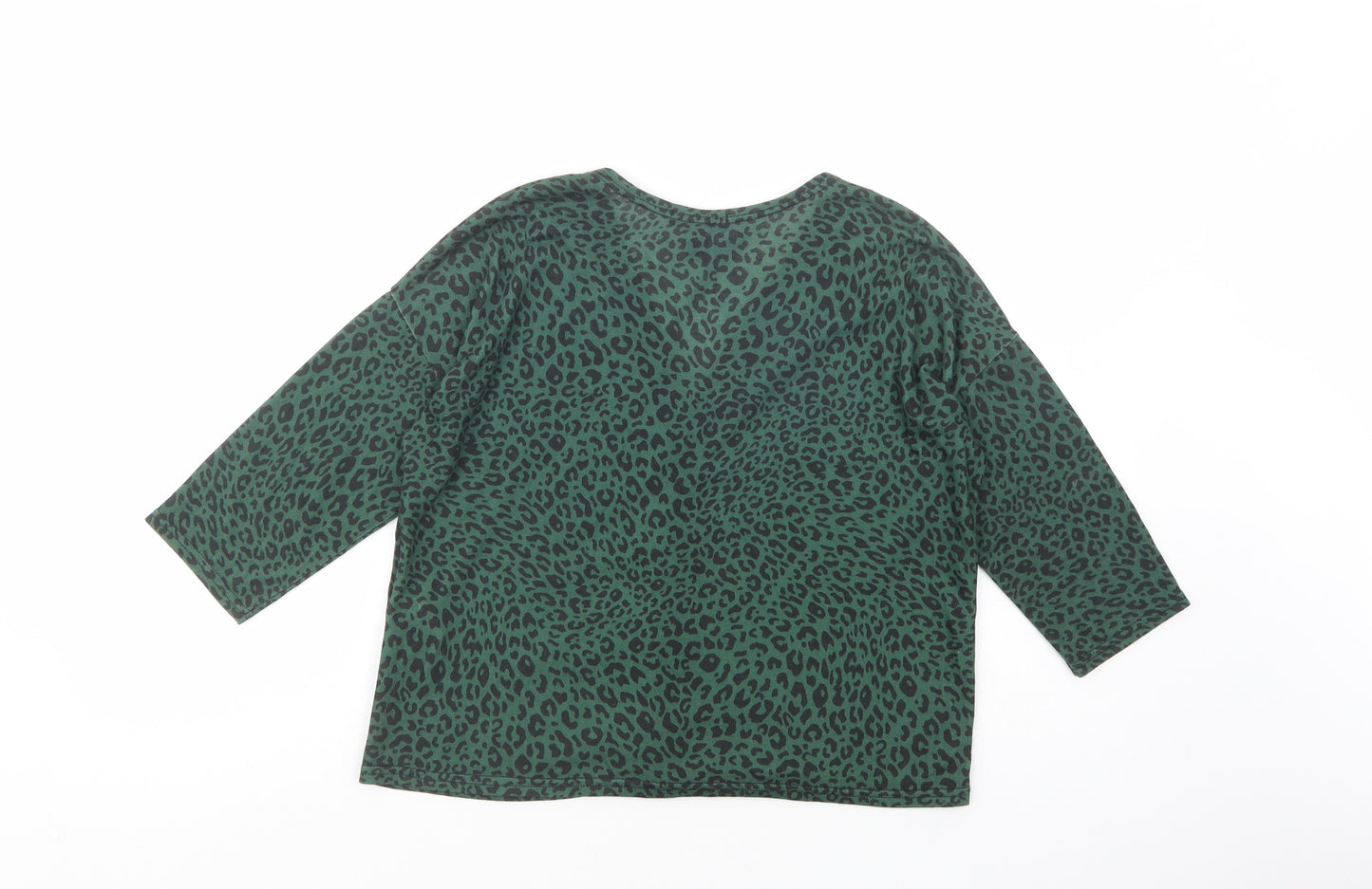 New Look Womens Green Animal Print Polyester Basic Button-Up Size S V-Neck