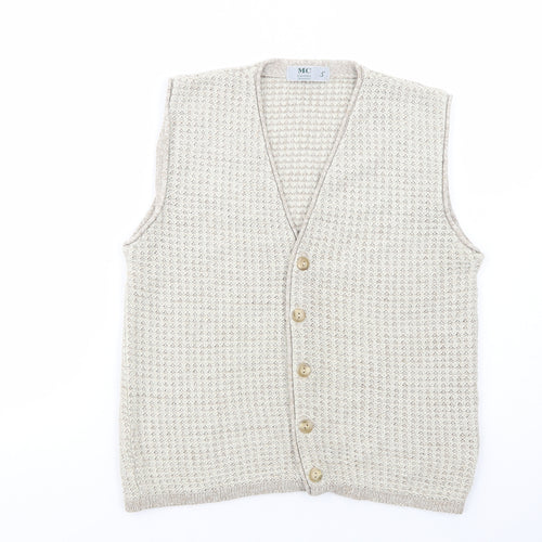 MC Casuals Womens Beige V-Neck  Acrylic Vest Jumper Size S