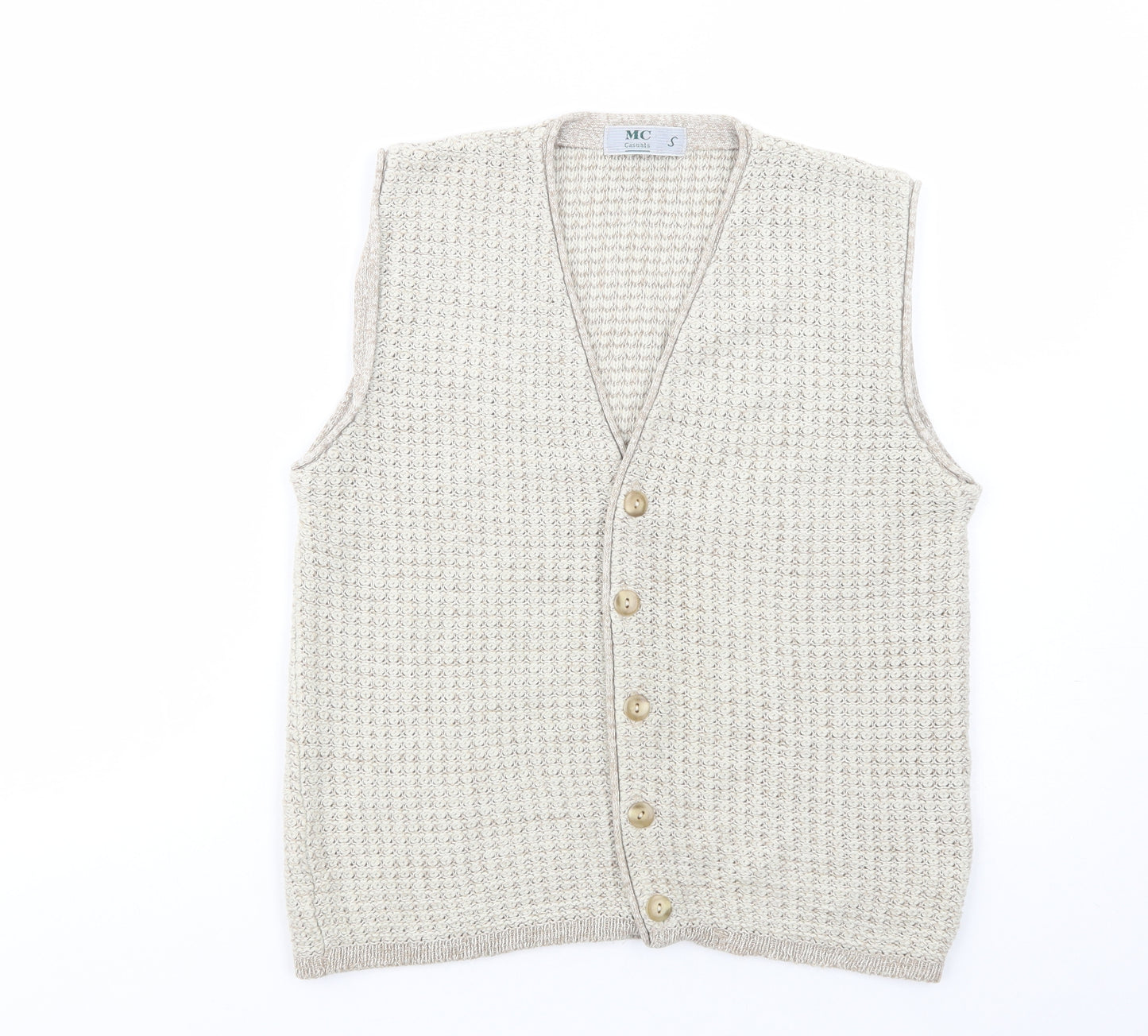 MC Casuals Womens Beige V-Neck  Acrylic Vest Jumper Size S