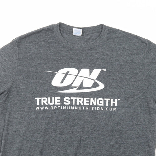 Gildan Mens Grey  Polyester  T-Shirt Size L Crew Neck