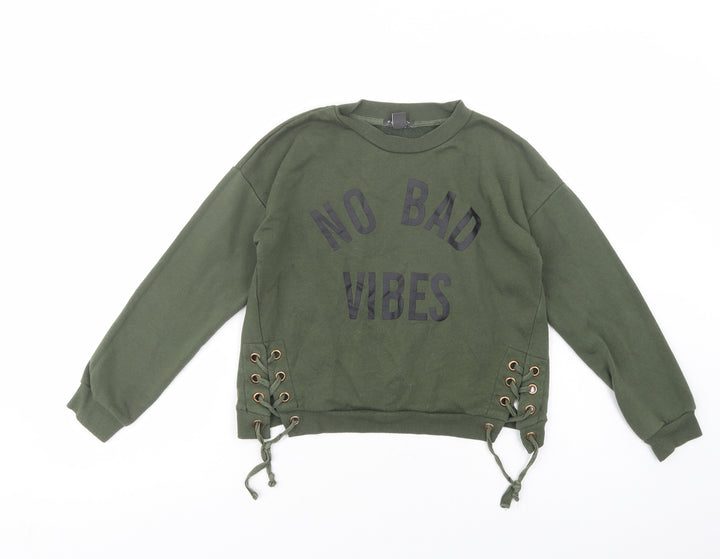 Primark Girls Green  Polyester Pullover Sweatshirt Size 11-12 Years  Pullover - No Bad Vibes