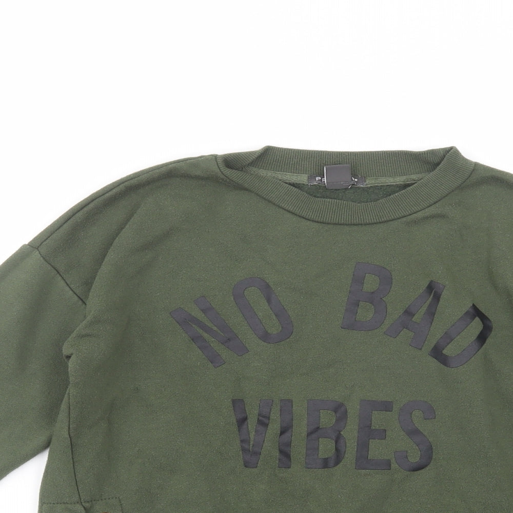 Primark Girls Green  Polyester Pullover Sweatshirt Size 11-12 Years  Pullover - No Bad Vibes