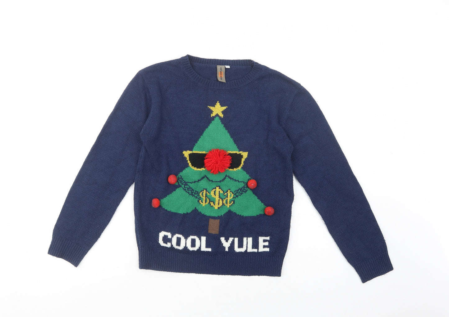Urban Outlaws Boys Blue Crew Neck  Acrylic Pullover Jumper Size 11-12 Years  Pullover - Christmas Jumper