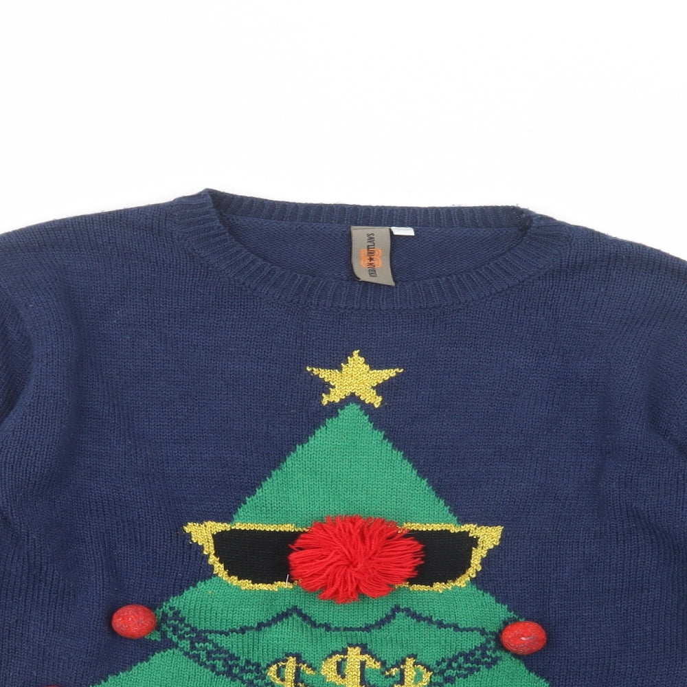 Urban Outlaws Boys Blue Crew Neck  Acrylic Pullover Jumper Size 11-12 Years  Pullover - Christmas Jumper