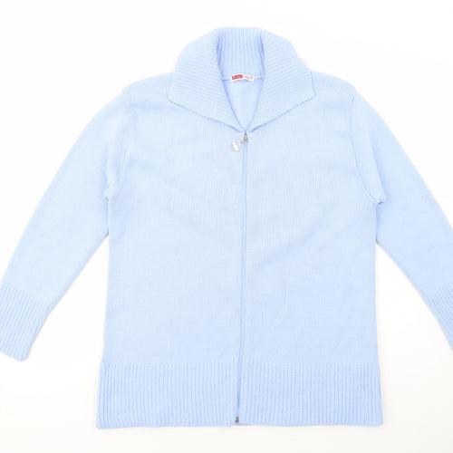 First Catch Womens Blue Collared  Acrylic Full Zip Jumper Size L