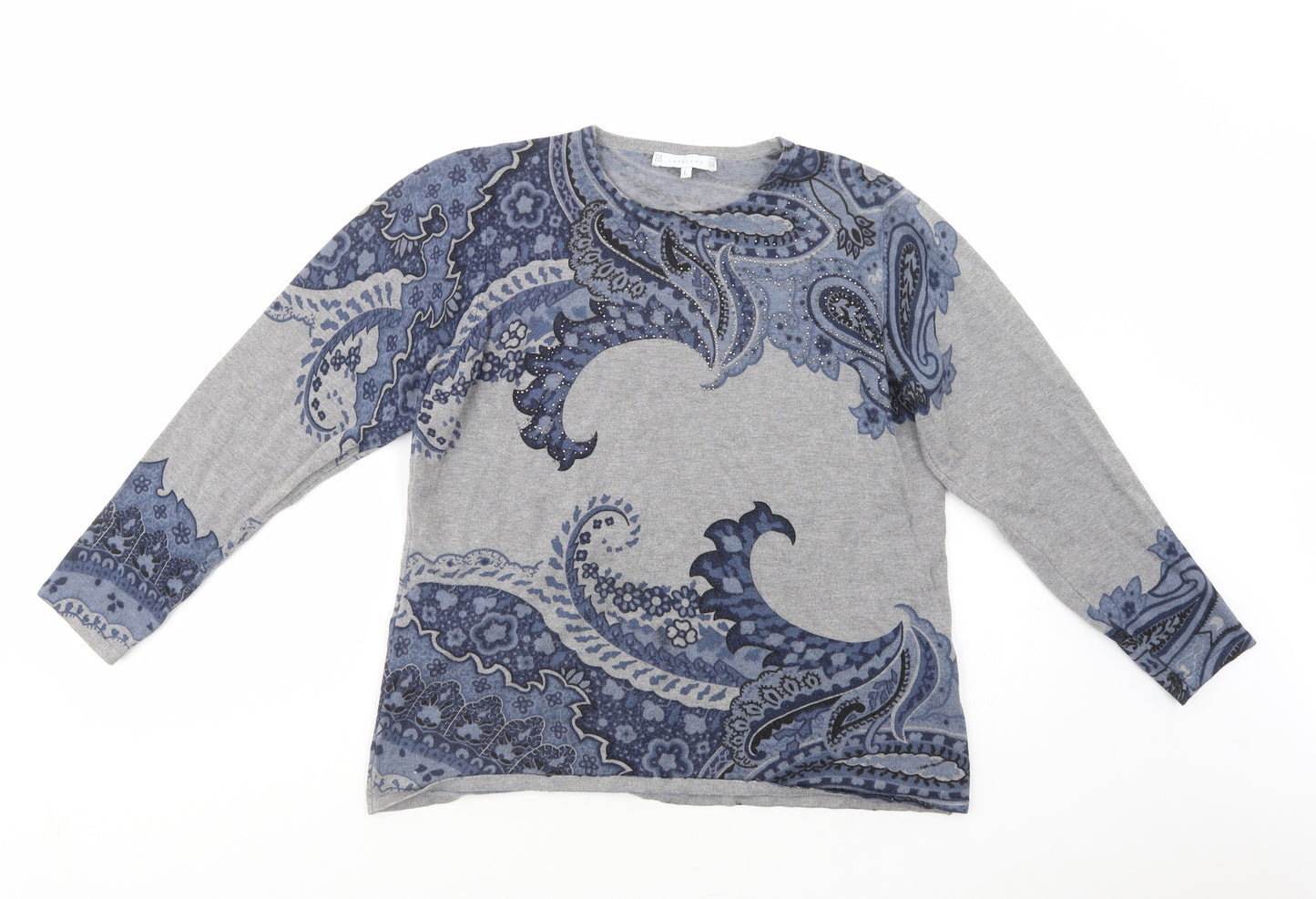 Lakeland Womens Grey Crew Neck Paisley Viscose Pullover Jumper Size L