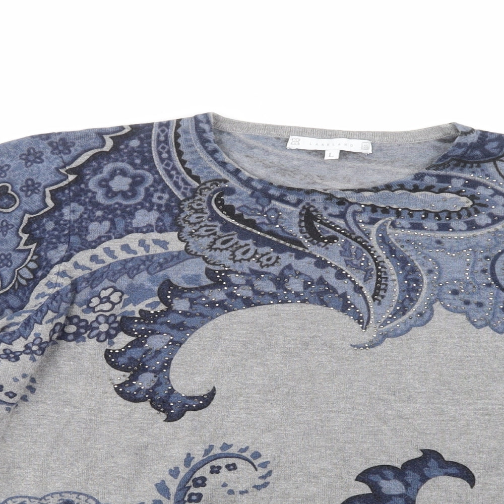 Lakeland Womens Grey Crew Neck Paisley Viscose Pullover Jumper Size L