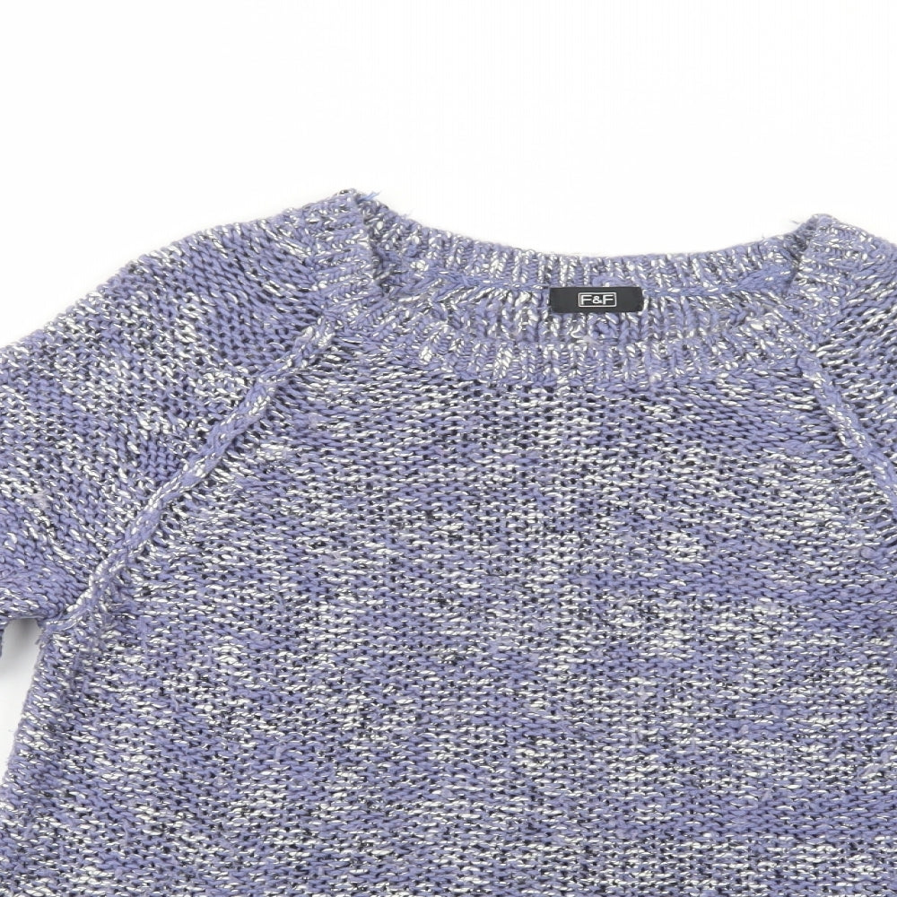 F&F Womens Blue Crew Neck  Acrylic Pullover Jumper Size 16