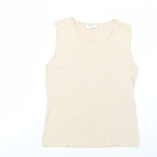 Papillon Rouge Womens Beige  Viscose Basic Blouse Size L Scoop Neck