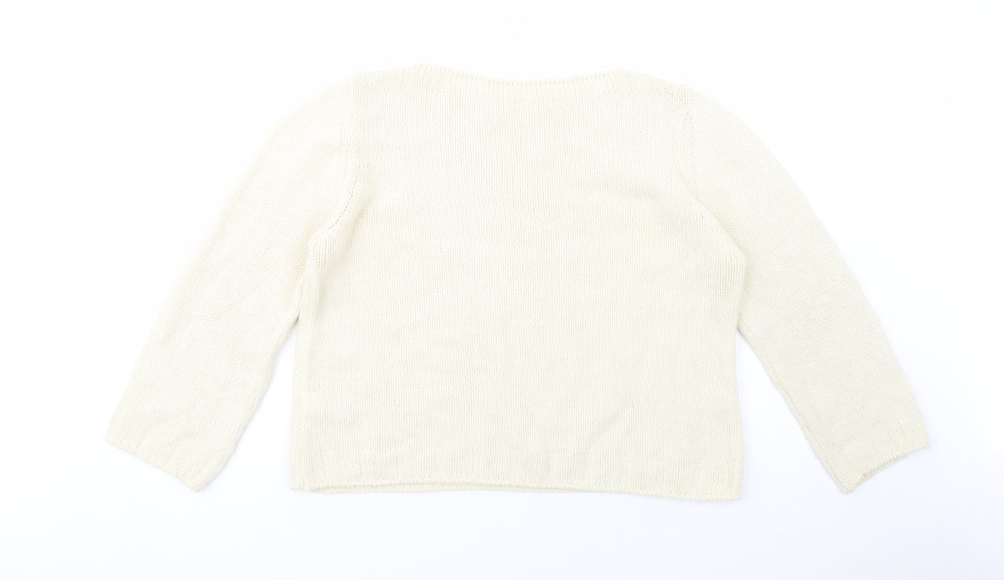 Marks and Spencer Womens Ivory Boat Neck  Wool Pullover Jumper Size 16