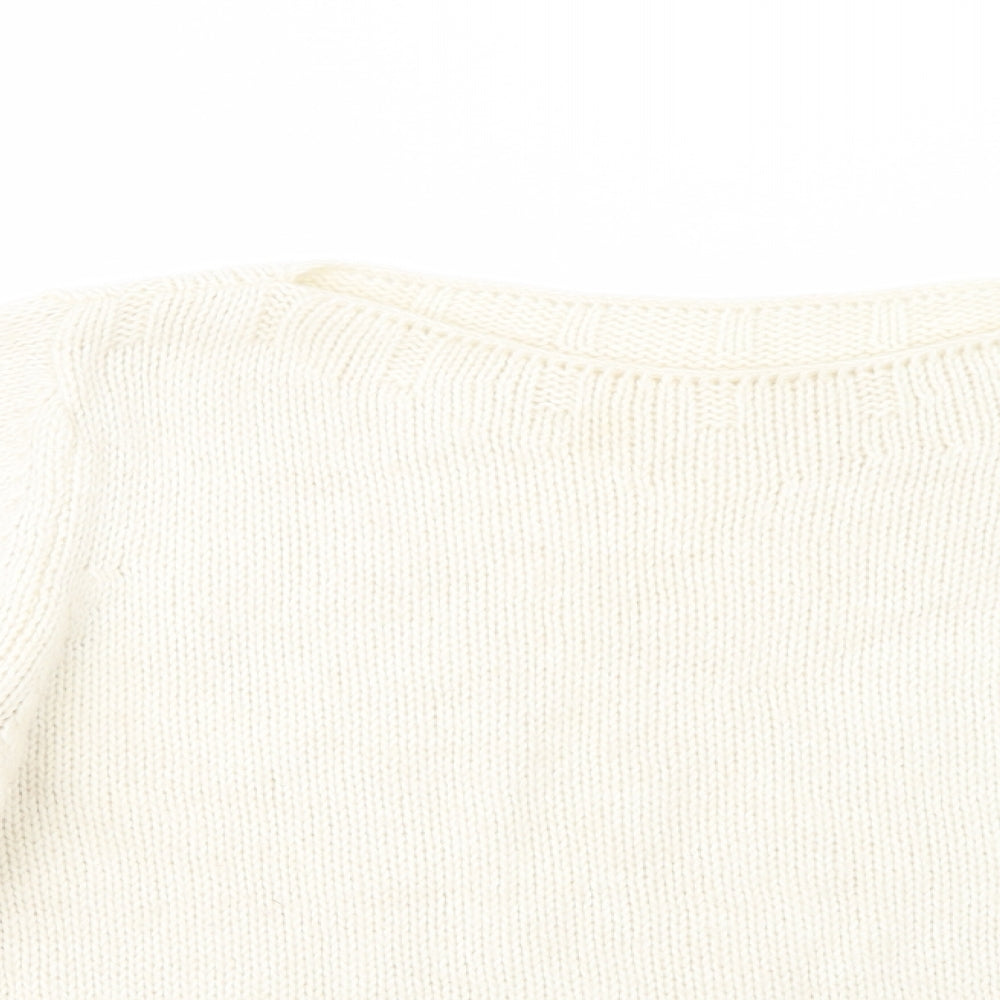 Marks and Spencer Womens Ivory Boat Neck  Wool Pullover Jumper Size 16