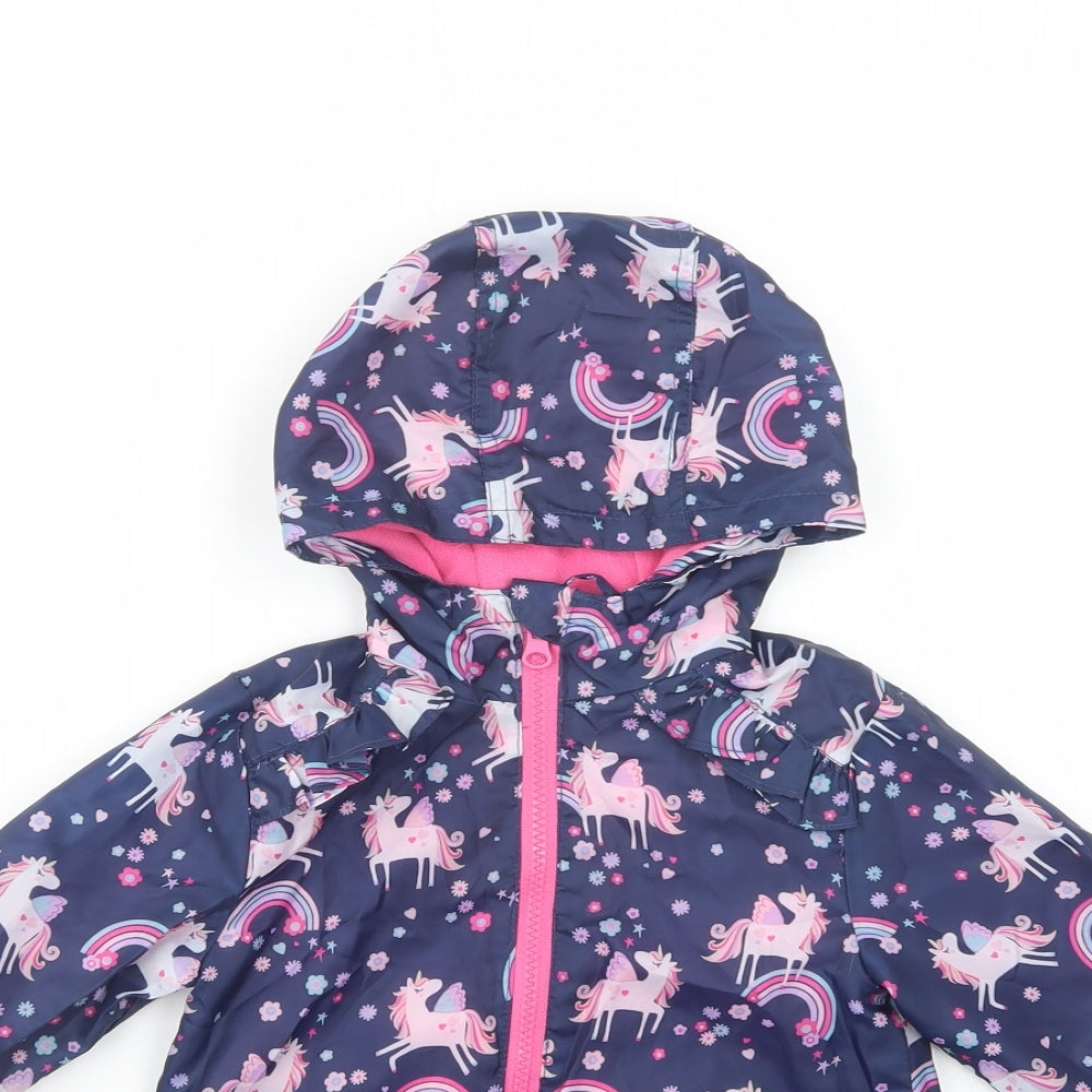 Matalan Baby Blue Floral  Basic Jacket Jacket Size 9-12 Months   Zip - Unicorn Print