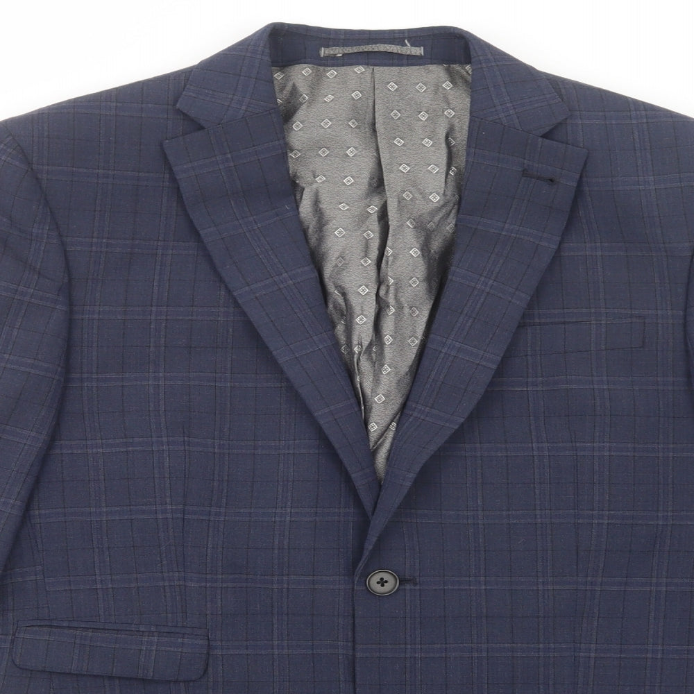 NEXT Mens Blue Plaid  Jacket Blazer Size 40  Button