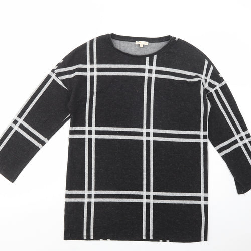 F&F Womens Black Crew Neck Plaid Polyester Tunic Jumper Size 10