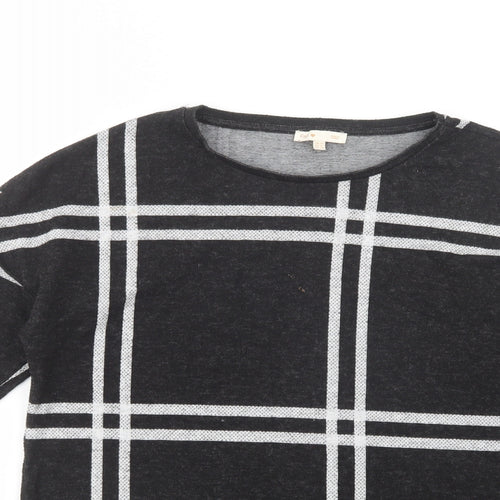 F&F Womens Black Crew Neck Plaid Polyester Tunic Jumper Size 10