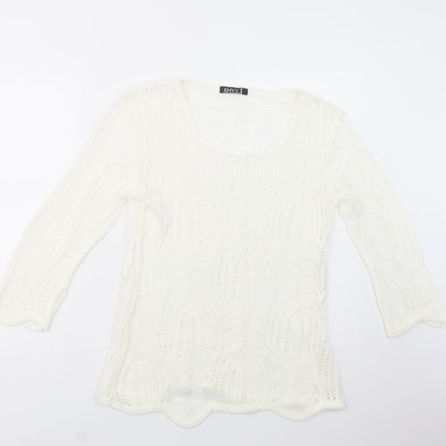Envy Womens White Scoop Neck  Acrylic Pullover Jumper Size L