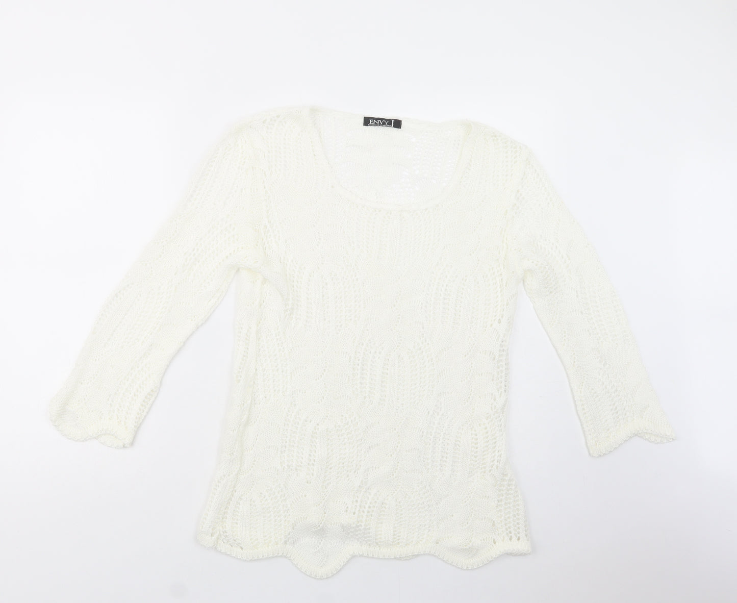 Envy Womens White Scoop Neck  Acrylic Pullover Jumper Size L