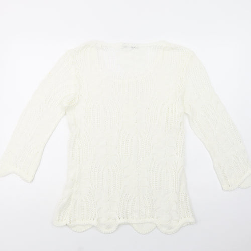 Envy Womens White Scoop Neck  Acrylic Pullover Jumper Size L