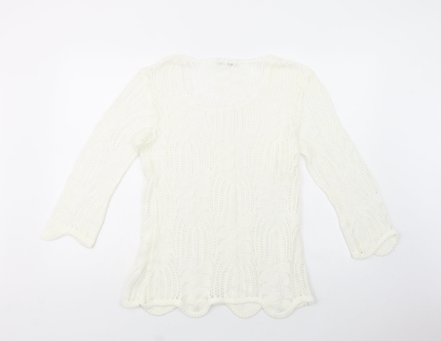 Envy Womens White Scoop Neck  Acrylic Pullover Jumper Size L