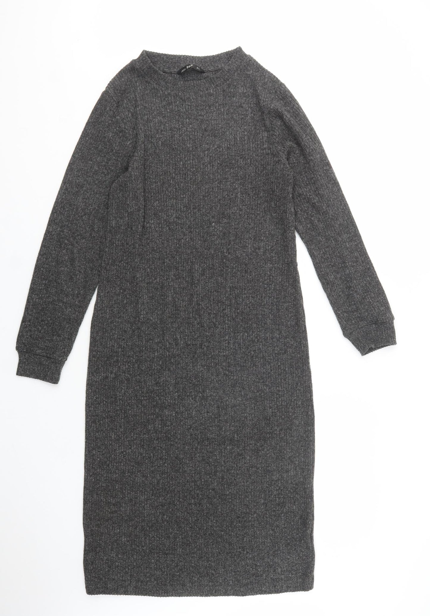 F&F Womens Grey  Polyester Jumper Dress  Size 12  Crew Neck Pullover