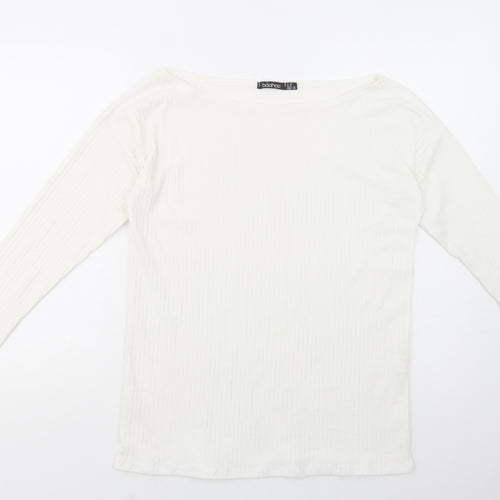 Boohoo Womens White Boat Neck  Polyester Pullover Jumper Size 10