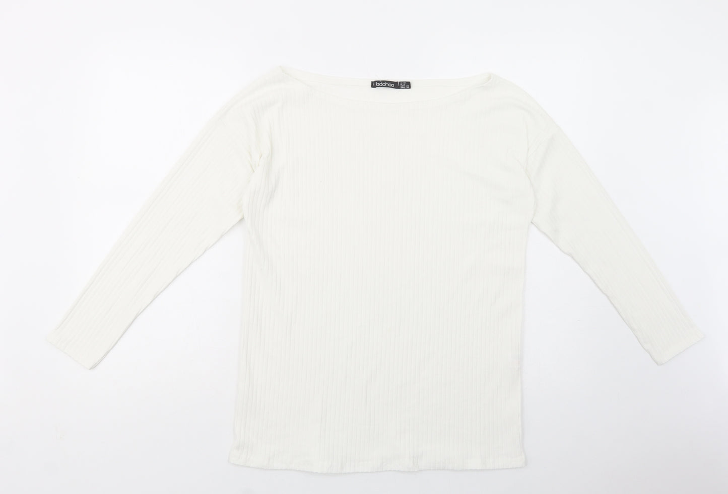 Boohoo Womens White Boat Neck  Polyester Pullover Jumper Size 10