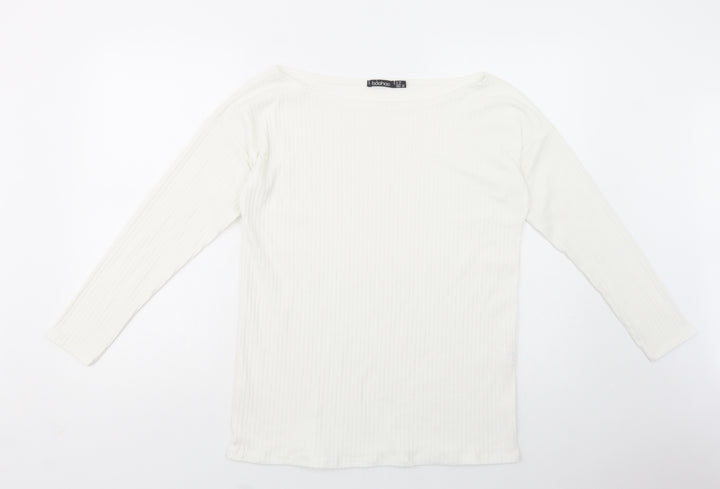 Boohoo Womens White Boat Neck Polyester Pullover Jumper Size 10
