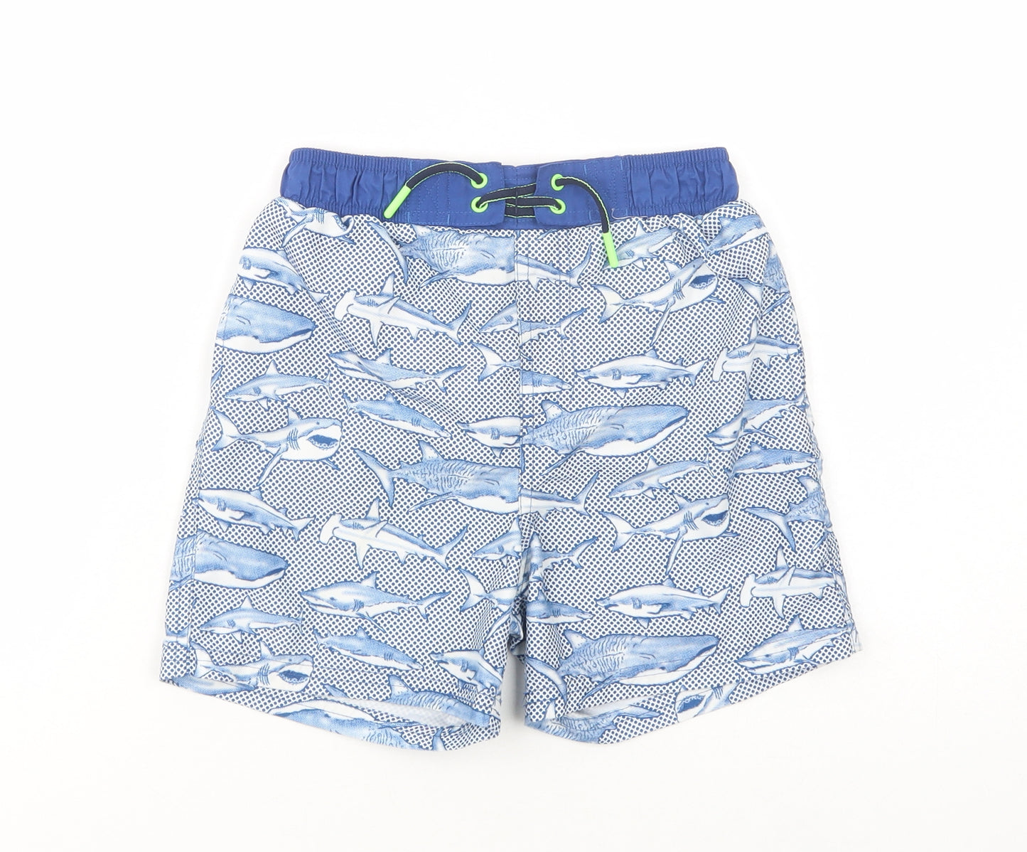 TU Boys Blue Geometric Polyester Bermuda Shorts Size 8 Years  Regular Drawstring - Shark Print