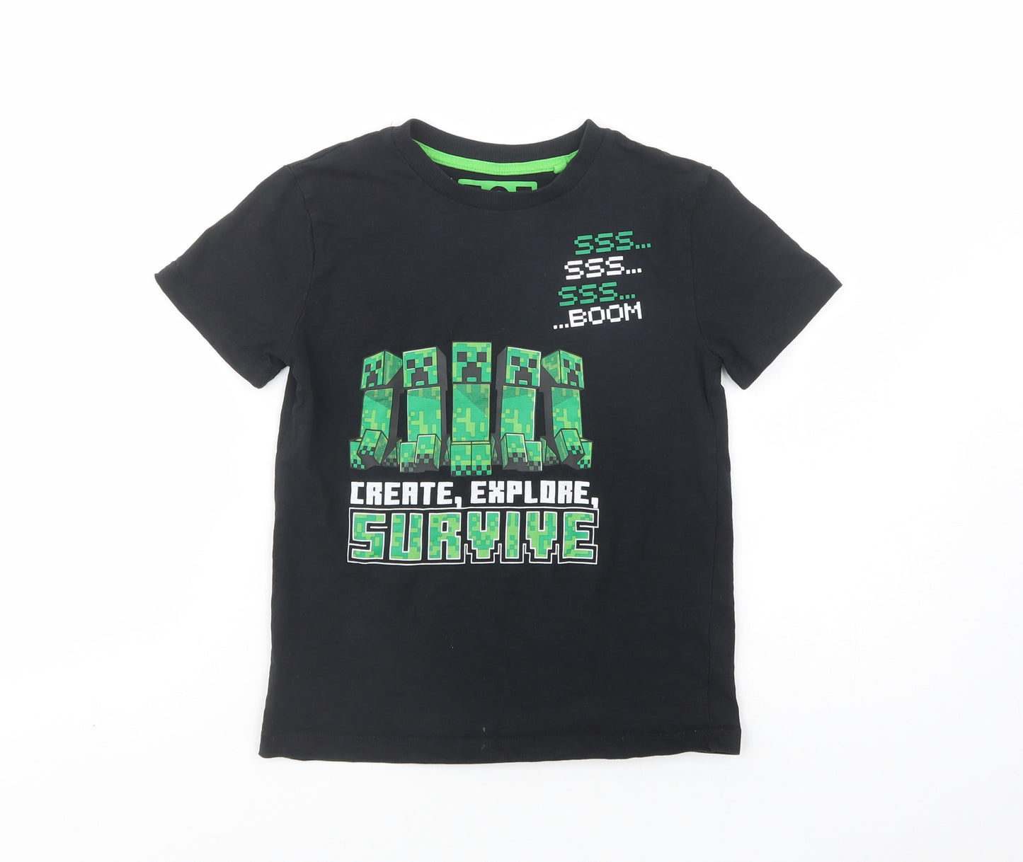 NEXT Boys Black  Cotton Pullover Polo Size 8 Years Crew Neck Pullover - Minecraft