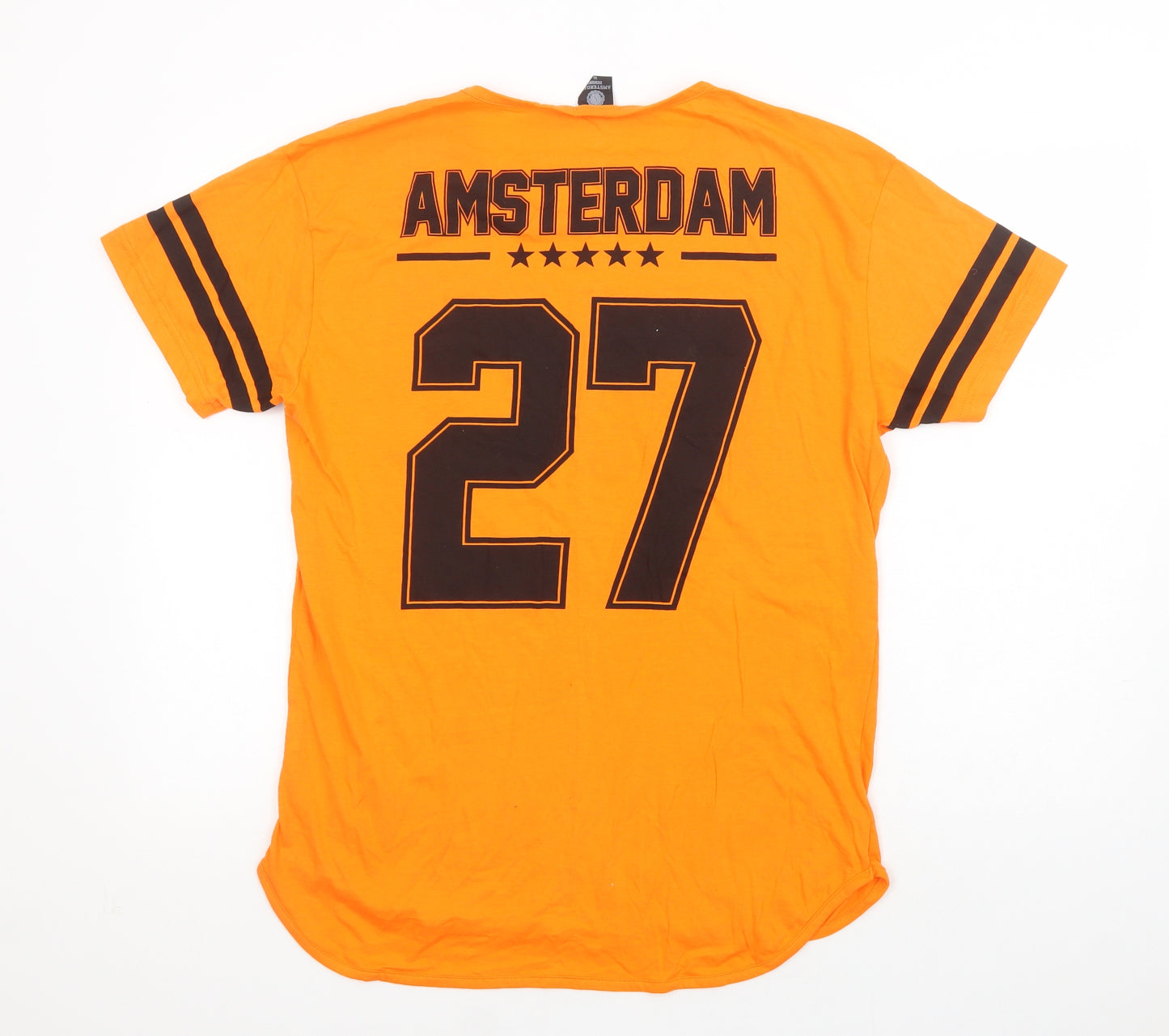 Amsterdam Designs Mens Orange  Cotton  T-Shirt Size XL Crew Neck