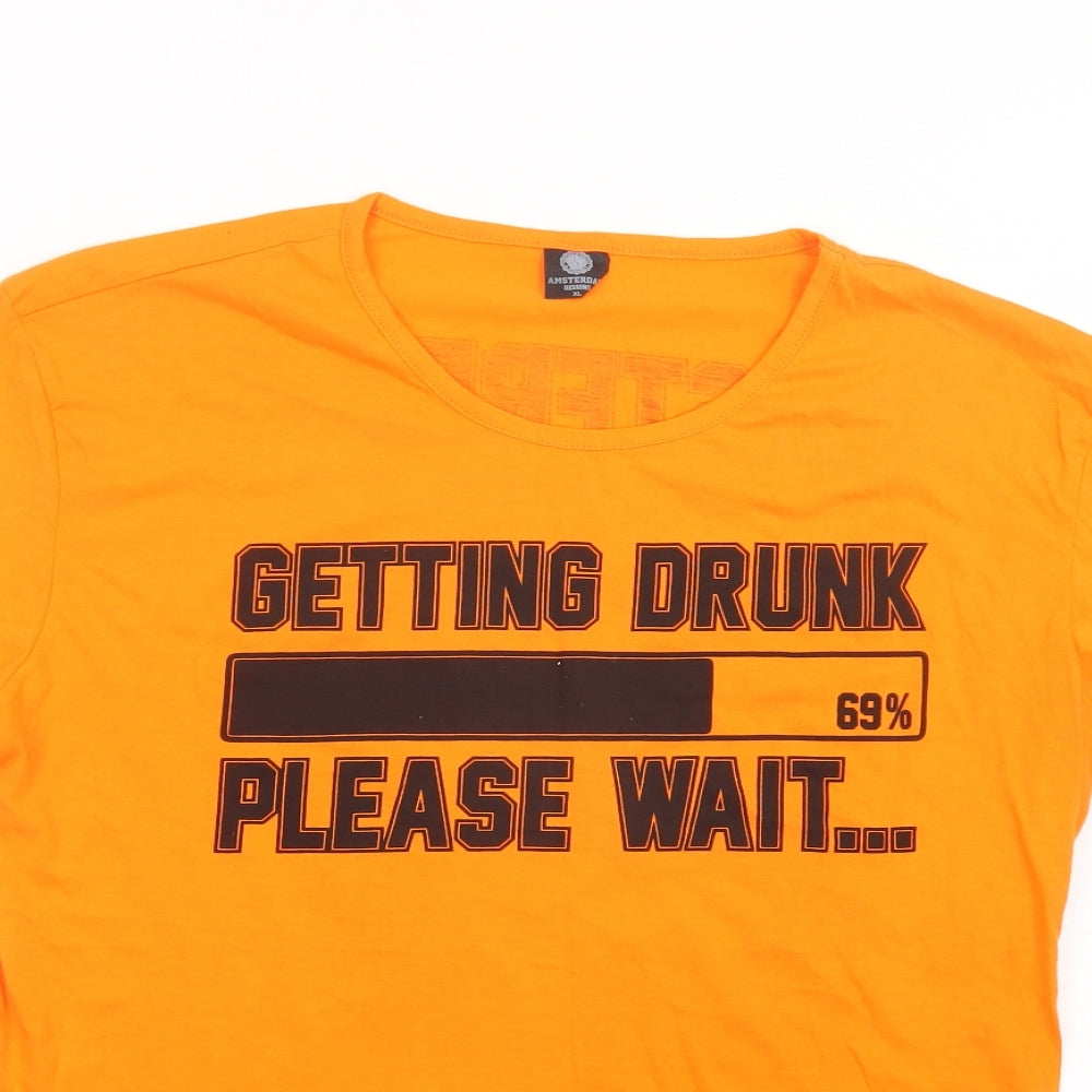 Amsterdam Designs Mens Orange  Cotton  T-Shirt Size XL Crew Neck