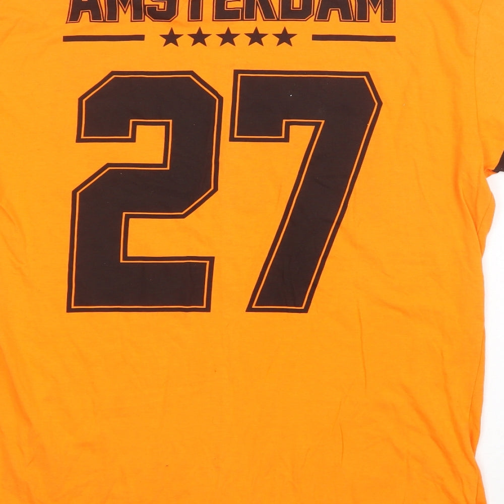 Amsterdam Designs Mens Orange  Cotton  T-Shirt Size XL Crew Neck