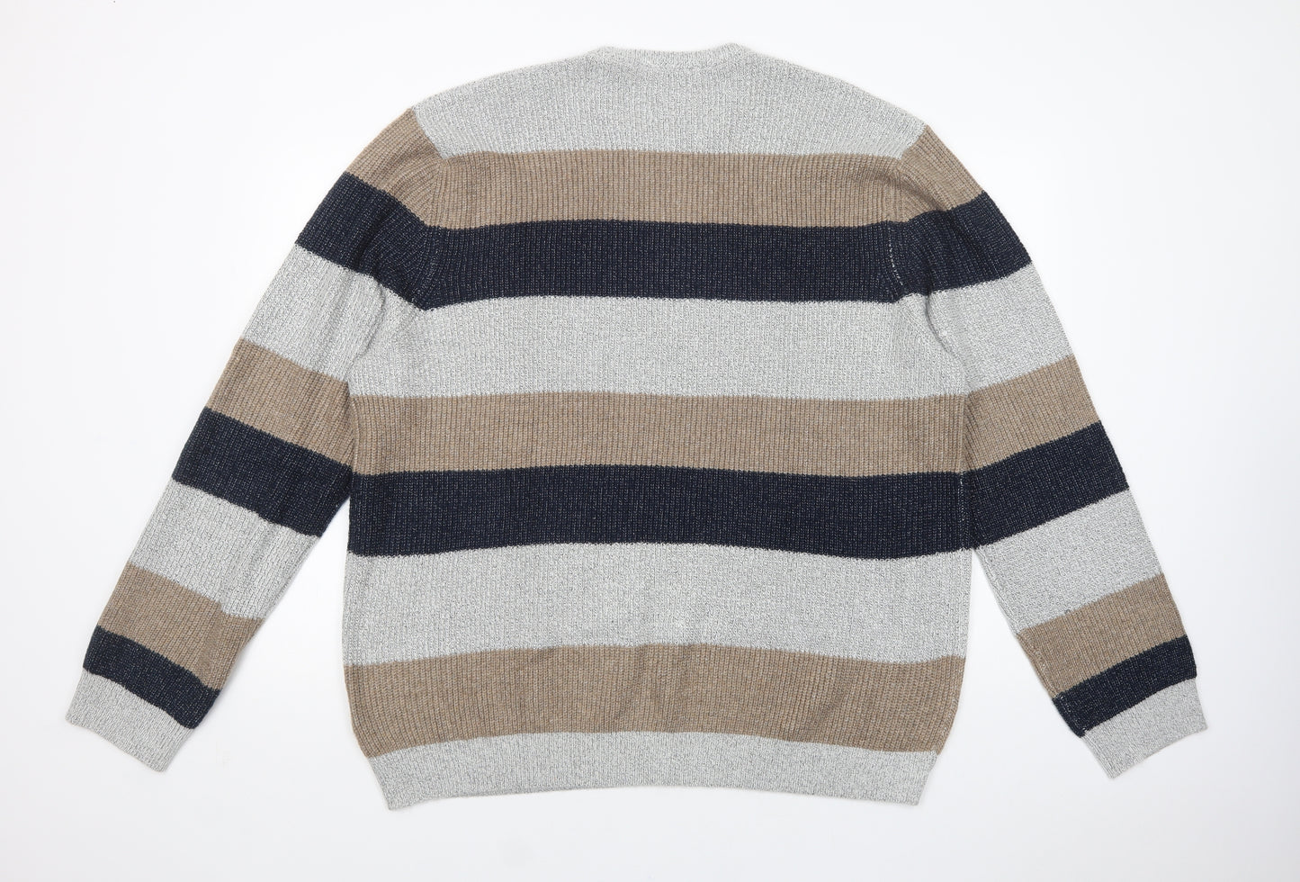 Marks and Spencer Mens Multicoloured Crew Neck Striped Polyamide Pullover Jumper Size 3XL