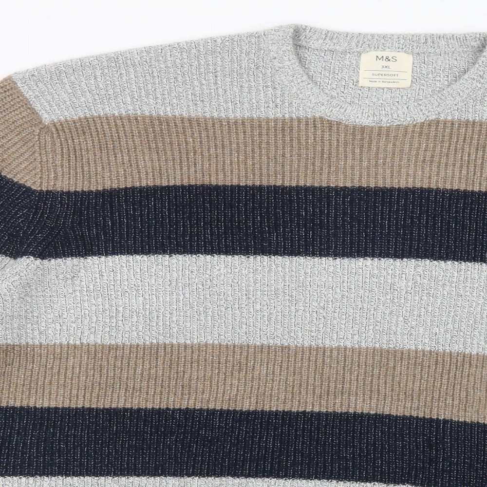 Marks and Spencer Mens Multicoloured Crew Neck Striped Polyamide Pullover Jumper Size 3XL