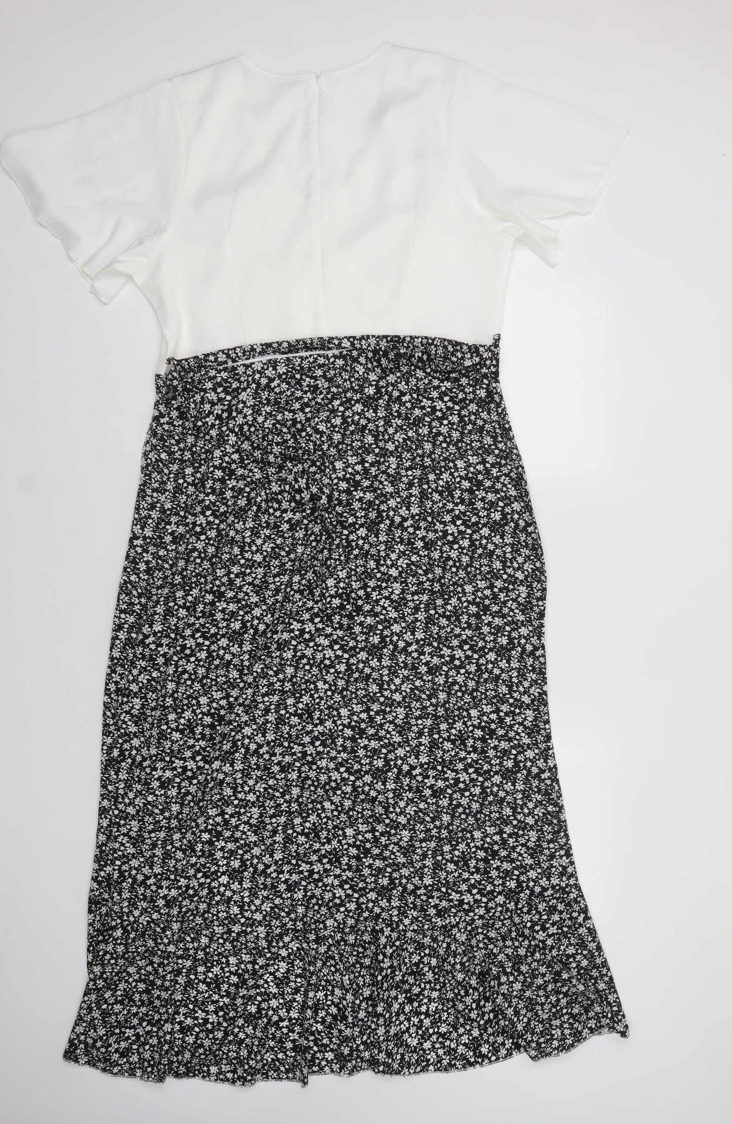 SheIn Womens Black Floral Polyester Maxi  Size L  V-Neck Zip