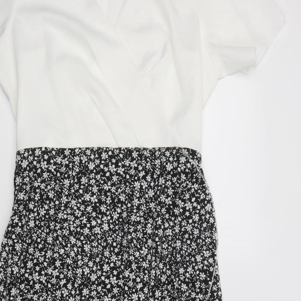 SheIn Womens Black Floral Polyester Maxi  Size L  V-Neck Zip