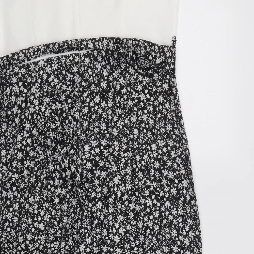 SheIn Womens Black Floral Polyester Maxi  Size L  V-Neck Zip