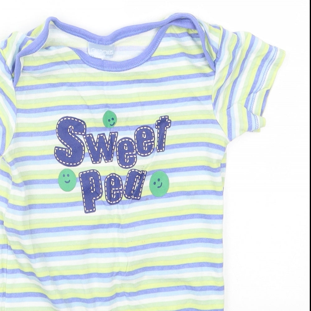 Cherokee Boys Green Striped Cotton Romper One-Piece Size 9-12 Months  Button - Sweet Pea