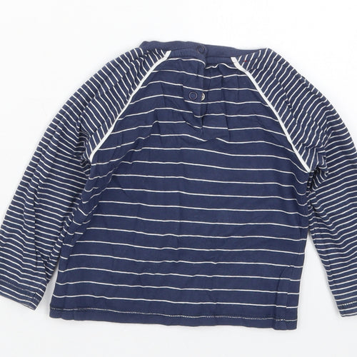 George Boys Blue Striped Cotton Basic T-Shirt Size 9-12 Months Crew Neck Pullover - I Drive My Mum Round The Bend