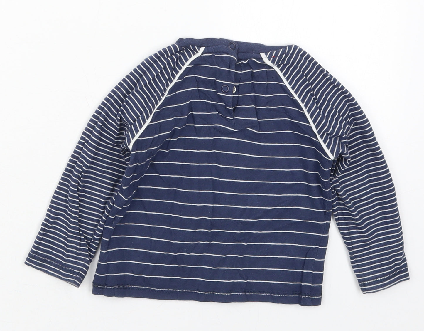 George Boys Blue Striped Cotton Basic T-Shirt Size 9-12 Months Crew Neck Pullover - I Drive My Mum Round The Bend