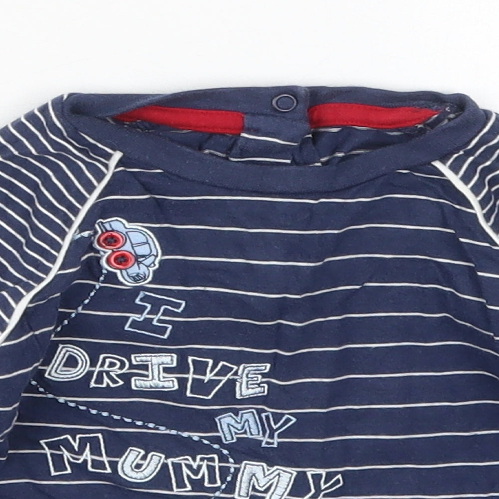 George Boys Blue Striped Cotton Basic T-Shirt Size 9-12 Months Crew Neck Pullover - I Drive My Mum Round The Bend