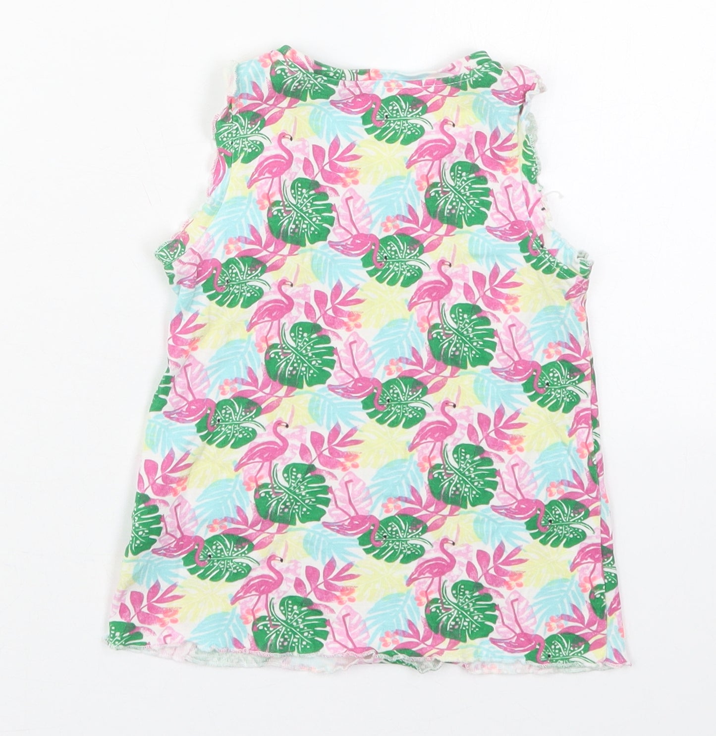 Matalan Girls Multicoloured Geometric Cotton Basic Tank Size 3-4 Years Crew Neck Pullover - Flamingo Prints