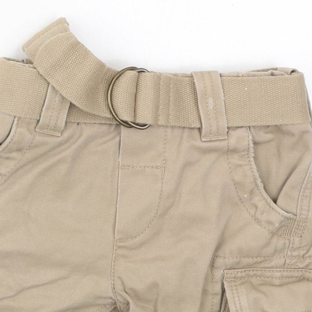 Marks and Spencer Boys Beige  Cotton Cargo Trousers Size 18-24 Months  Button