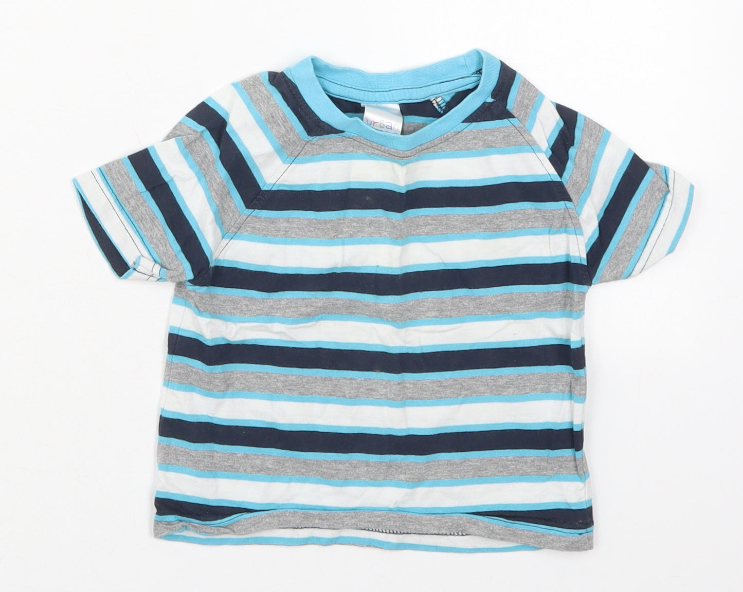 Urban Rascals Boys Blue Striped Cotton Basic T-Shirt Size 18-24 Months Crew Neck Pullover