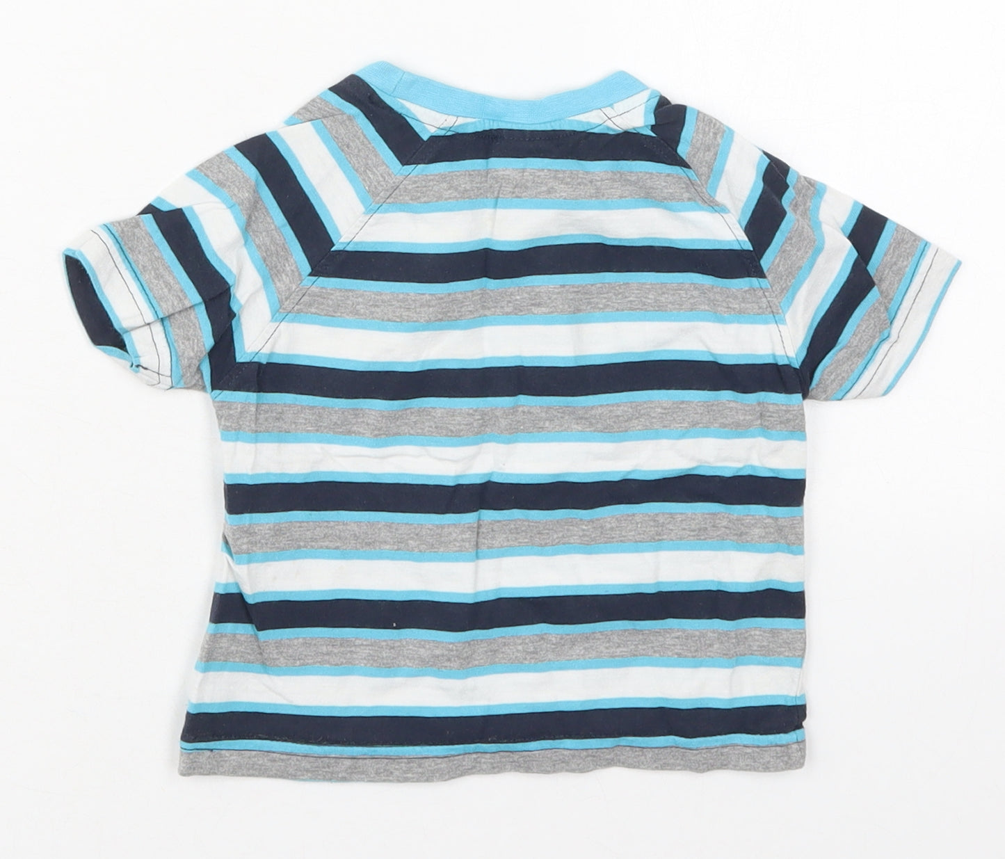 Urban Rascals Boys Blue Striped Cotton Basic T-Shirt Size 18-24 Months Crew Neck Pullover