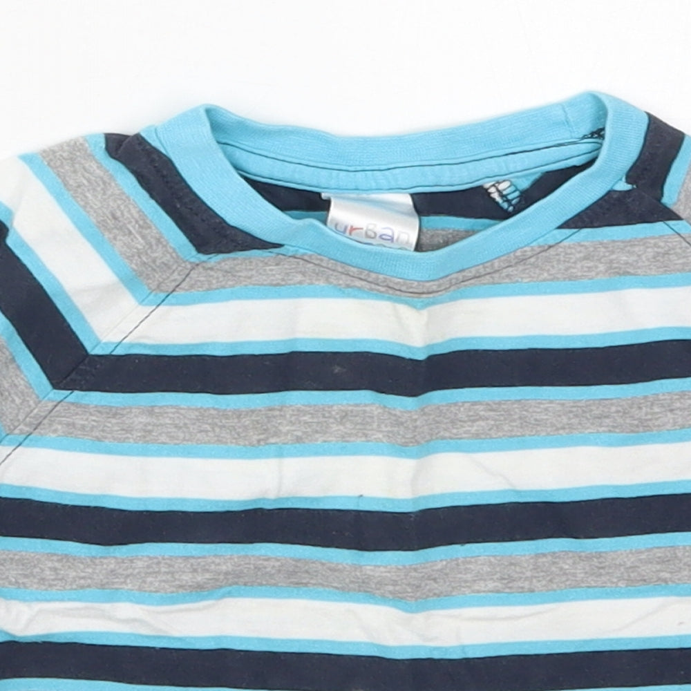 Urban Rascals Boys Blue Striped Cotton Basic T-Shirt Size 18-24 Months Crew Neck Pullover