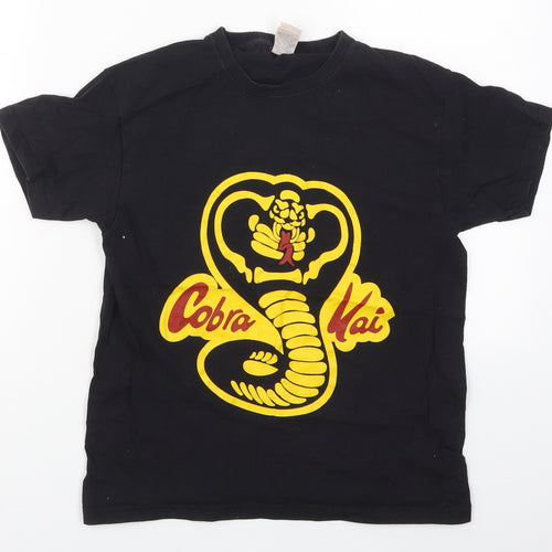 Fruit of the Loom Boys Black  Cotton Basic T-Shirt Size 9-10 Years Crew Neck Pullover - Cobra Kai