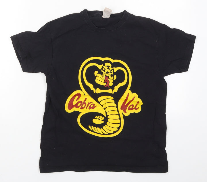 Fruit of the Loom Boys Black  Cotton Basic T-Shirt Size 9-10 Years Crew Neck Pullover - Cobra Kai