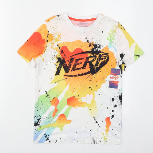 Tesco Boys Multicoloured  Cotton Basic T-Shirt Size 9-10 Years Crew Neck Pullover - Nerf Paint Splatter Print