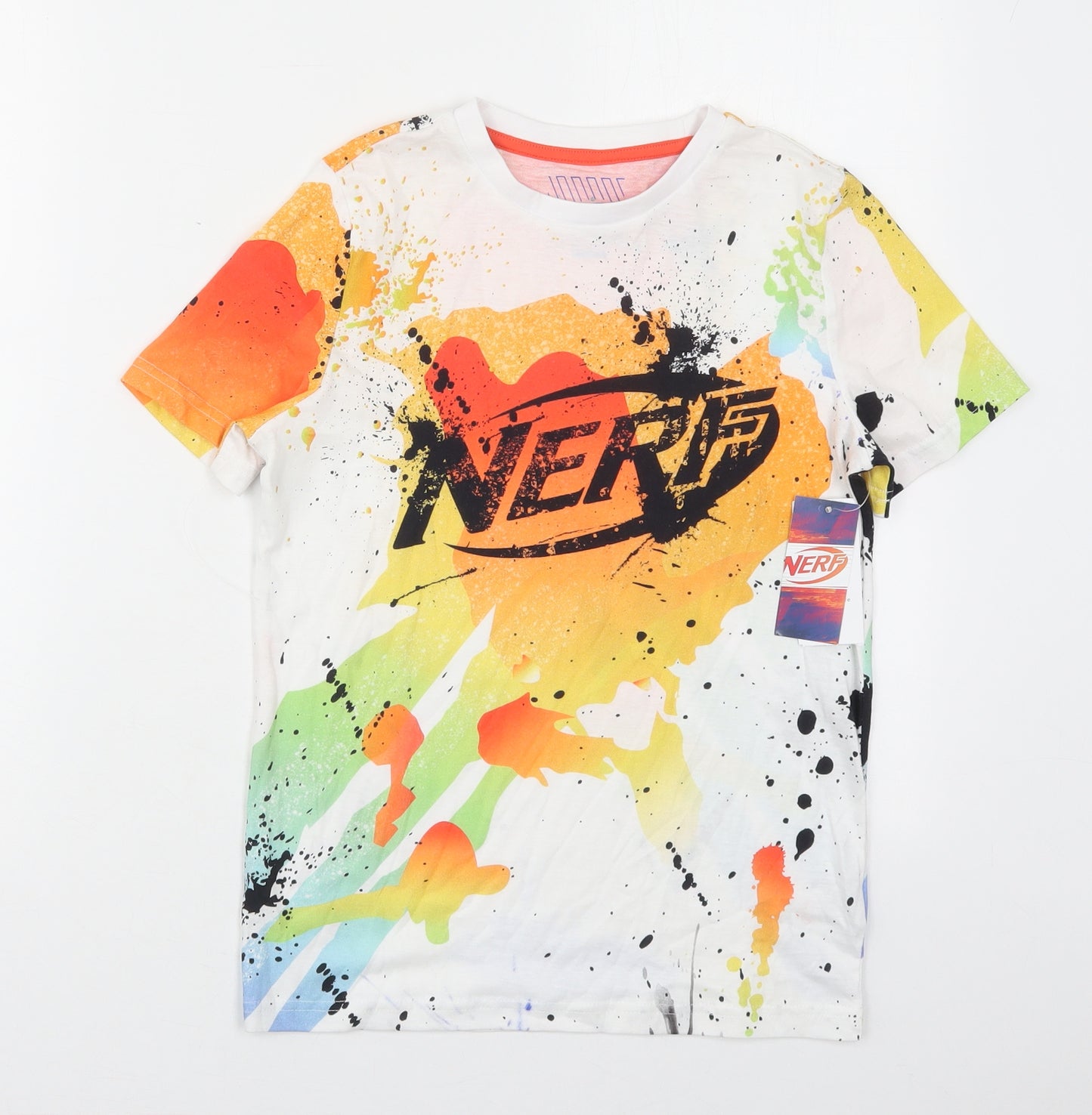 Tesco Boys Multicoloured  Cotton Basic T-Shirt Size 9-10 Years Crew Neck Pullover - Nerf Paint Splatter Print